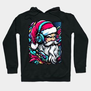 Santa Claus with headphones on his ears listening to music Hoodie